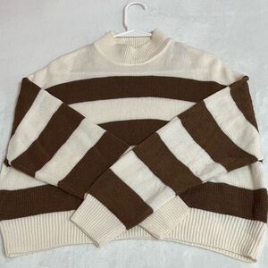Cozy Striped Turtleneck Sweater in Brown and Cream